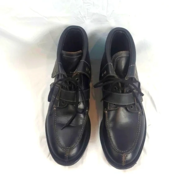 Vintage Johnston & Murphey Black Leather Foldover Boots With Buckle - Picture 2 of 10